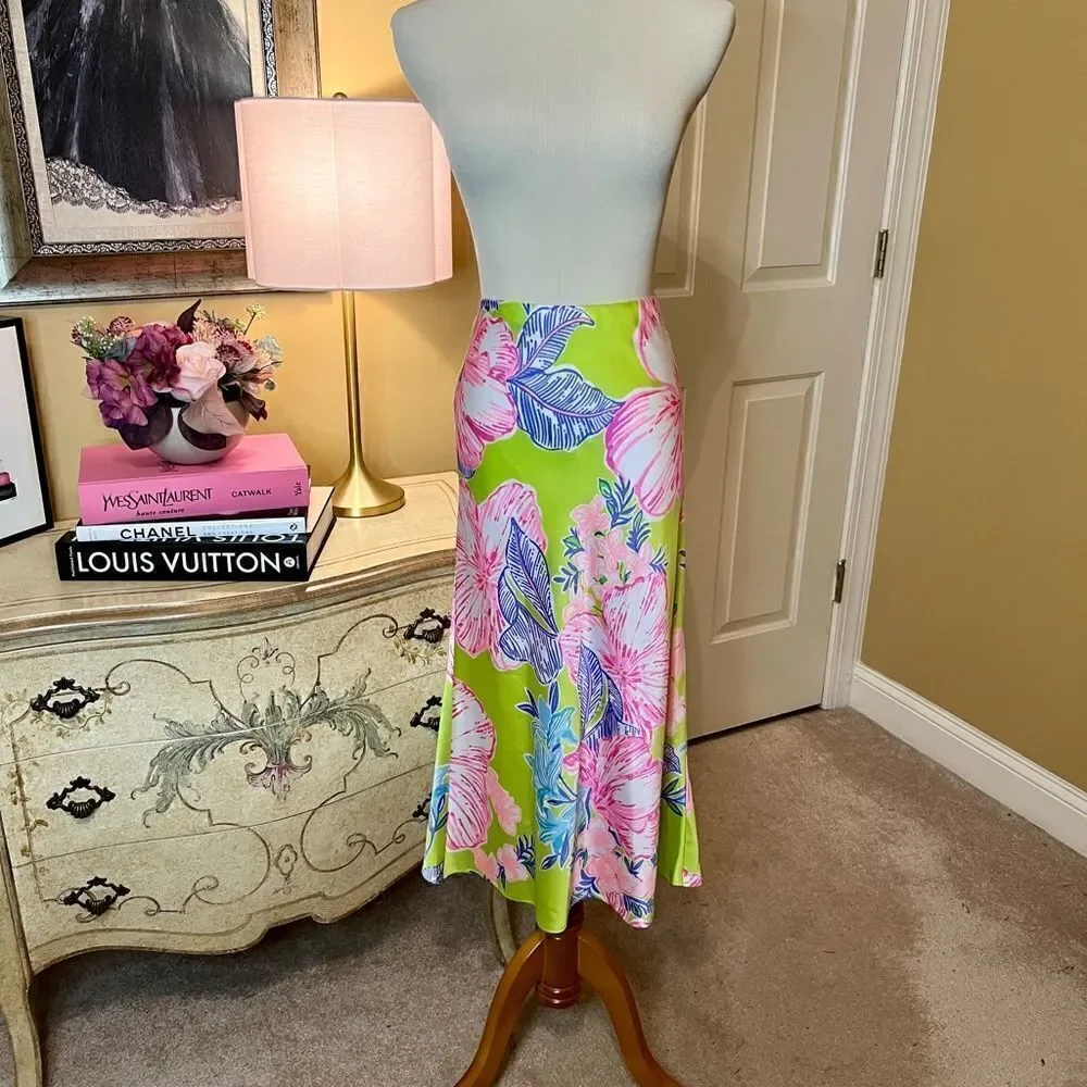 Lilly Pulitzer Cory Midi Skirt Size 2 in Matcha Green Boho Babe NWOT